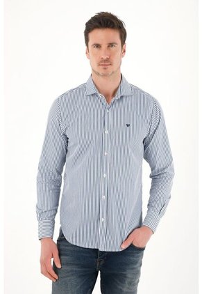 Tennis Camisa Azul Manga Larga Con Diseño A Rayas Para Hombre