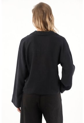 Tennis Camisa Negra Manga Larga 100% Lino Para Mujer