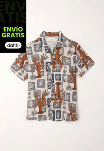 Tennis Camisa Tipo Bowling Con Estampado De Langostas Para Hombre Tennis