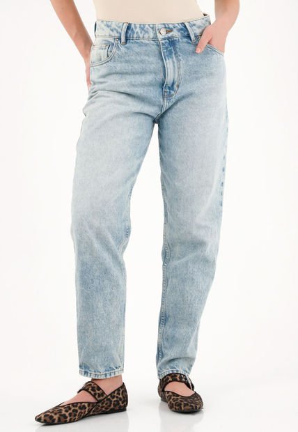 Jean Mom Tiro Alto Azul Para Mujer