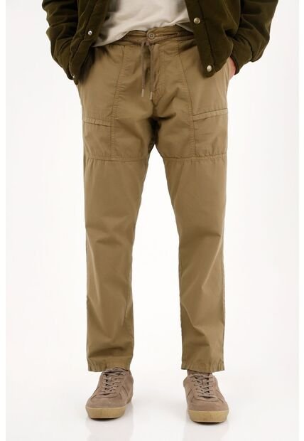 Pantalón Recto Con Cordón En Pretina Café Para Hombre