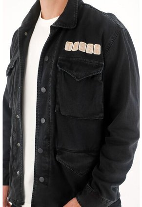 Tennis Chaqueta Con Bordado Y Teñido Vintage Negra Para Hombre