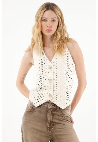 Tennis Chaleco En Ojalillo Con Botones Para Mujer Tennis