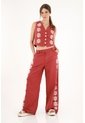 Tennis Pantalón Recto Con Manualidad Rojo Para Mujer de Tennis