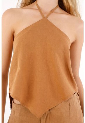 Tennis Camisa Con Escote Halter Café De Silueta Amplia Para Mujer Con Acabado único