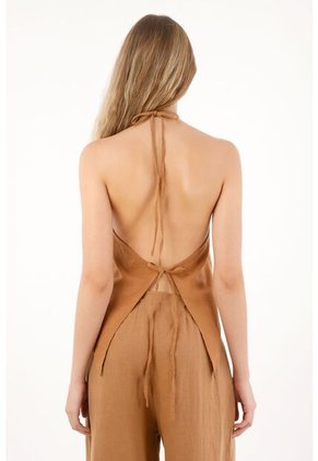 Tennis Camisa Con Escote Halter Café De Silueta Amplia Para Mujer Con Acabado único
