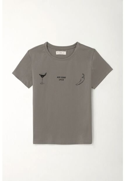 Tennis Camiseta Básica Estampada Gris De Ajuste Relajado Para Mujer