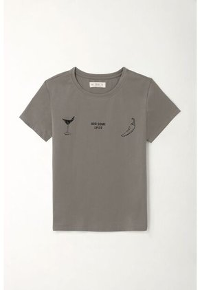 Tennis Camiseta Básica Estampada Gris De Ajuste Relajado Para Mujer