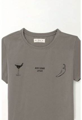 Tennis Camiseta Básica Estampada Gris De Ajuste Relajado Para Mujer