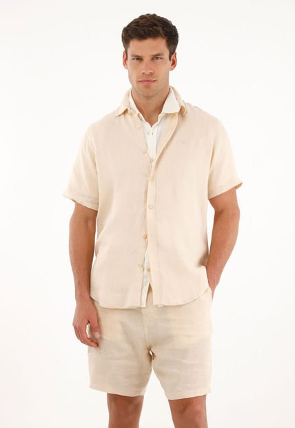 Camisa Manga Corta En 100% Lino Crudo Para Hombre