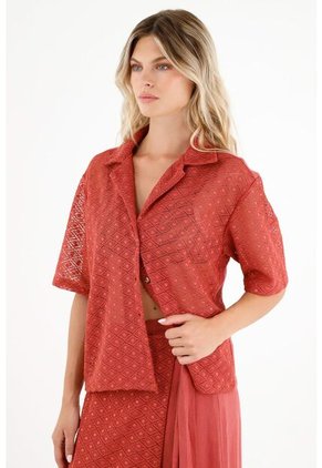 Camisa Roja Tipo Bowling Para Mujer