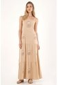 Tennis Vestido Largo Con Vuelo Y Apliques Bordados Crudo Con Caída Natural Para Mujer de Tennis