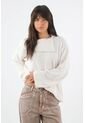 Tennis Buzo Para Mujer En Poliéster Marfil Relajado Con Cuello Envolvente de Tennis