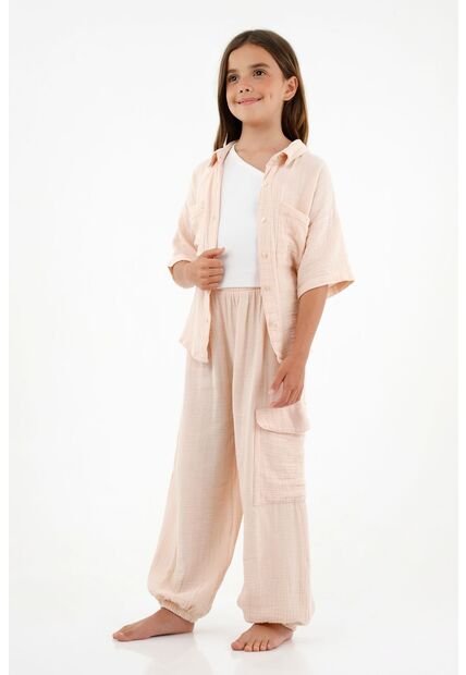 Pantalón Enresortado Con Bolsillo Tipo Cargo Para Niña