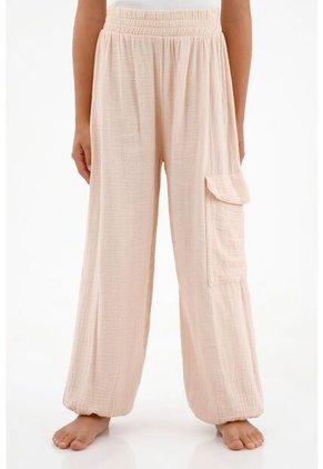 Pantalón Enresortado Con Bolsillo Tipo Cargo Para Niña