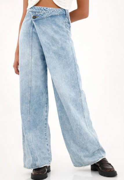 Jean Wide Leg Asimétrico De Tiro Bajo Para Mujer