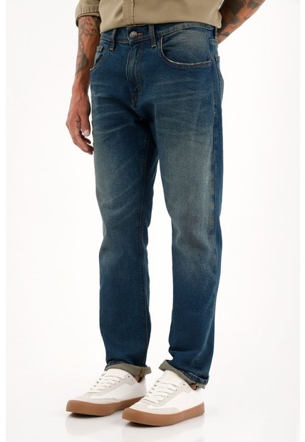 Tennis Jean Recto Tiro Medio Azul Con Textura Lisa Para Hombre