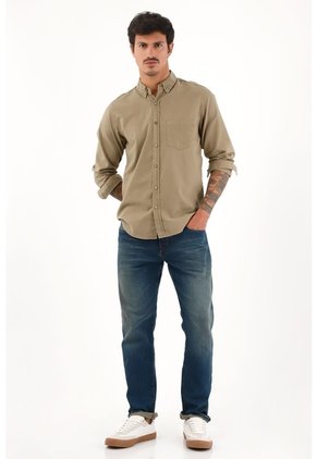Tennis Jean Recto Tiro Medio Azul Con Textura Lisa Para Hombre