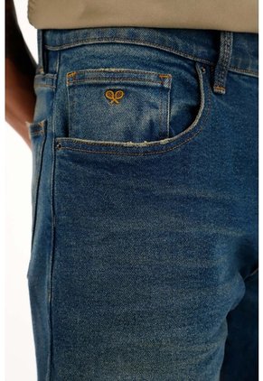 Tennis Jean Recto Tiro Medio Azul Con Textura Lisa Para Hombre