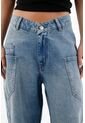 Tennis Jean Para Mujer En Algodón Azul Medio Fit Horseshoe Con Bolsillos De Parche de Tennis