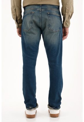 Tennis Jean Recto Tiro Medio Azul Con Textura Lisa Para Hombre