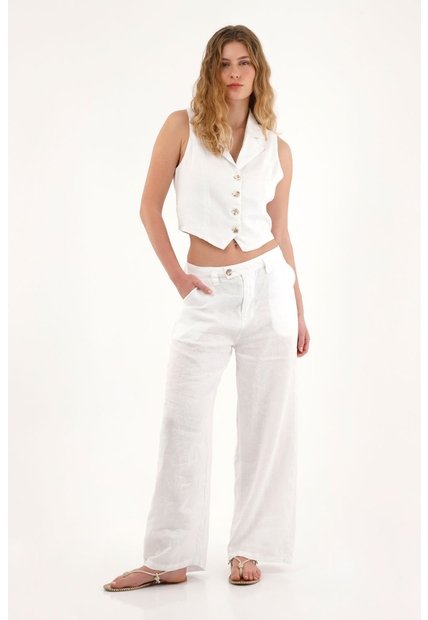 Tennis Chaleco Blanco En 100% Lino Para Mujer