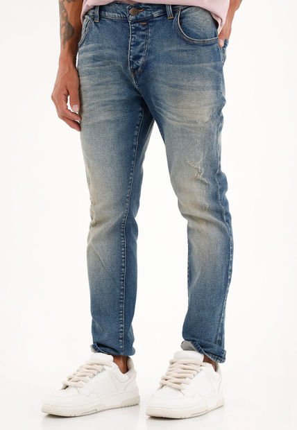 Jean Skinny Tiro Medio Azul Para Hombre