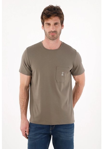 Tennis Camiseta Básica Con Bolsillo Y Estampado Gris Para Hombre