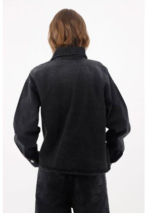 Tennis Chaqueta Boxy Con Cierre Asimétrico De Botones Metálicos En Algodón Negro Para Mujer