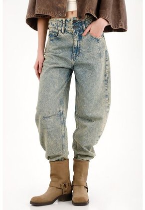 Tennis Jean Slouchy Con Doble Pretina Azul Para Mujer