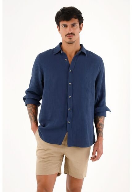 Tennis Camisa Azul Manga Larga Para Hombre