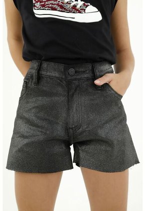 Bermuda Negra Con Efecto Encerado Para Niña