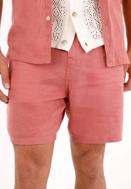 Bermuda Chino En 100% Lino Naranja Para Hombre