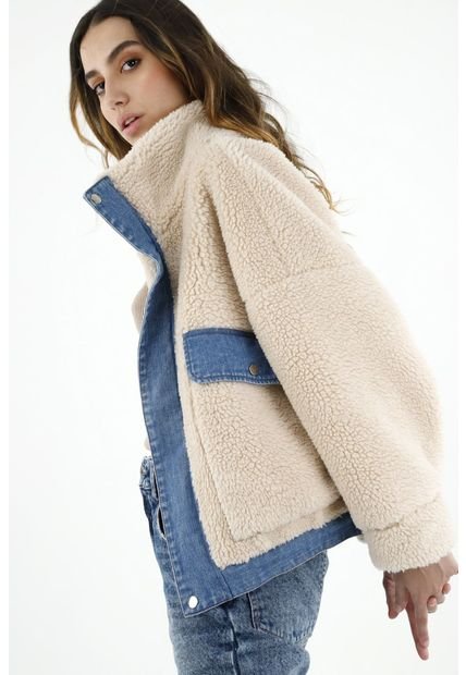 Chaqueta Tipo Ovejera Crudo Para Mujer