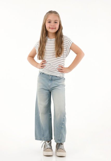 Jean Wide Leg Tono Claro Con Cortes En Costados Para Niña
