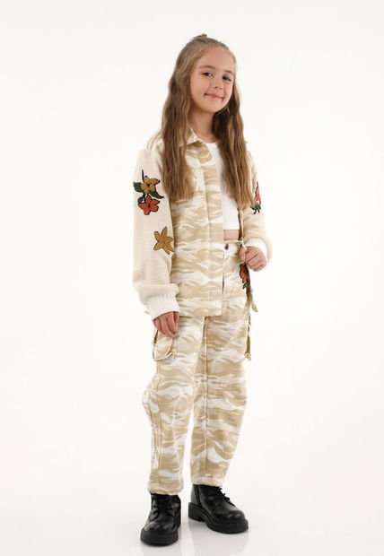 Pantalón Horseshoe Con Bordado De Flores Crudo Para Niña