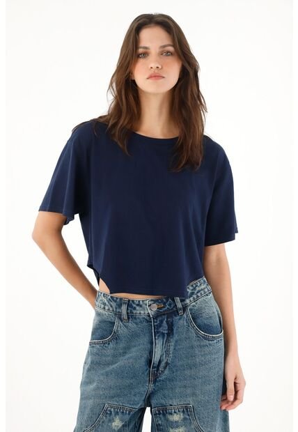 Tennis Camiseta Amplia Con Cortes Laterales Azul Para Mujer