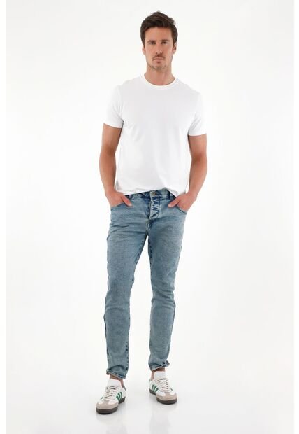 Tennis Jean Skinny De Tiro Medio Azul Claro Para Hombre