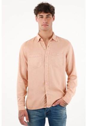 Camisa Manga Larga Rosada Con Teñido Overdye Para Hombre