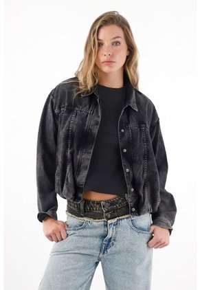 Tennis Chaqueta En Black Denim Tipo Globo Para Mujer