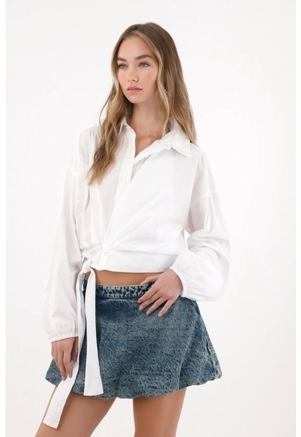 Tennis Camisa En Popelina Con Amarre En Fajón Blanca Para Mujer