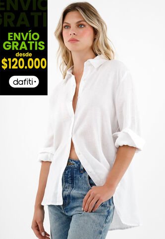 Tennis Camisa 100% Lino Manga Larga Blanca Para Mujer Tennis