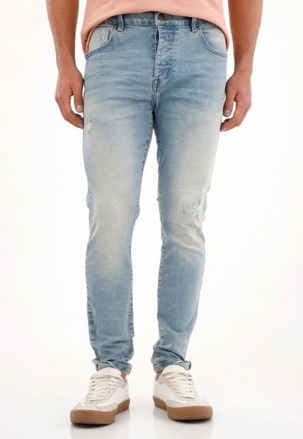 Jean Azul Súper Skinny Con Rotos Para Hombre