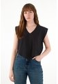 Tennis Camisa Manga Sisa Escote En V Negra Para Mujer de Tennis