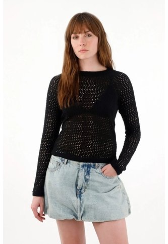 Tennis Camiseta Tejida De Cuello Alto Negra Para Mujer Tennis