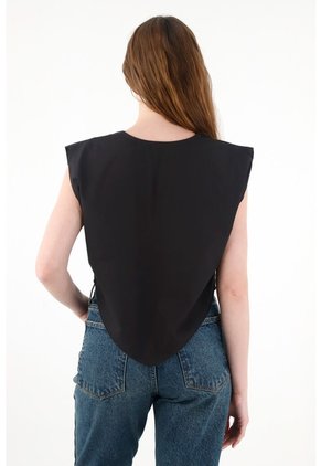 Tennis Camisa Manga Sisa Escote En V Negra Para Mujer