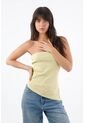 Tennis Top Strapless Para Mujer De Algodón Amarillo Pastel Fit Ceñido Con Tejido Acanalado de Tennis