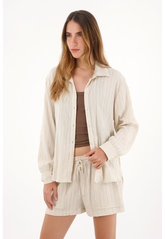 Tennis Camisa Manga Larga De Tela Con Textura Gris De Silueta Amplia Para Mujer Tennis