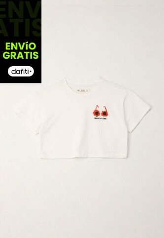 Camiseta Manga Corta Con Mini Print Crudo Para Niña Tennis