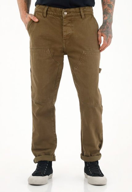 Pantalón Recto Café Con Parches Para Hombre